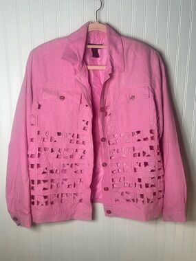 Vintage pink Cutout Panel Women's Jacket button up floral beaded Design silk